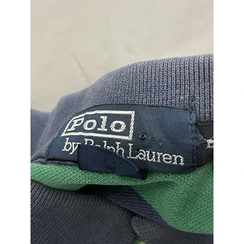Vintage Ralph Lauren Polo Shirt Men's L Blue Stripe Short Sleeve 90s VTG Retro